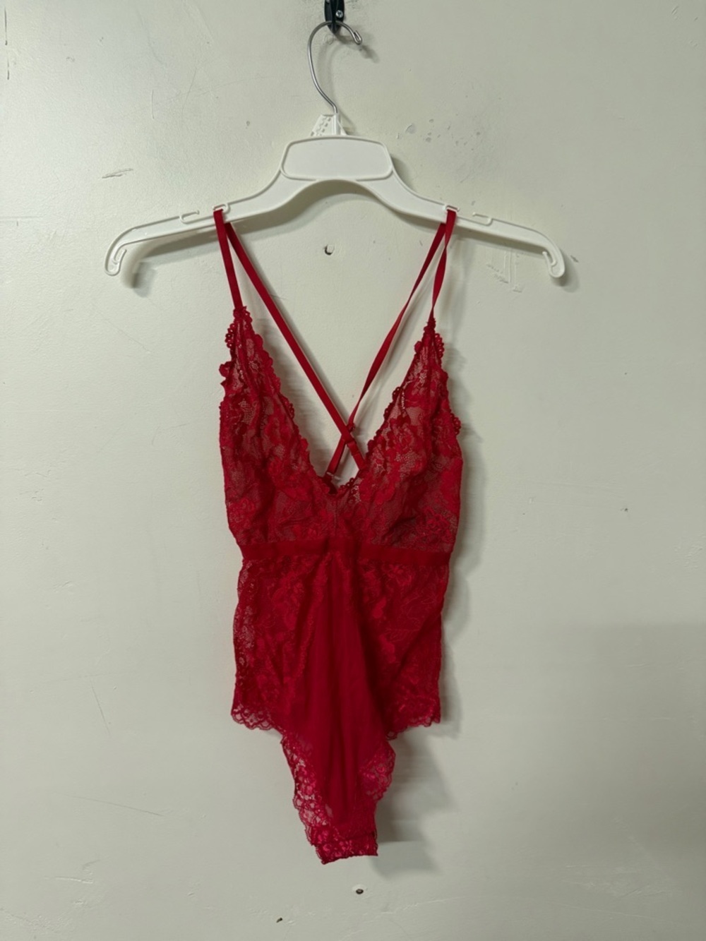 H&M Red Lace V-Neck Lace Teddy Bodysuit